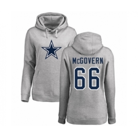 Football Women's Dallas Cowboys #66 Connor McGovern Ash Name & Number Logo Pullover Hoodie