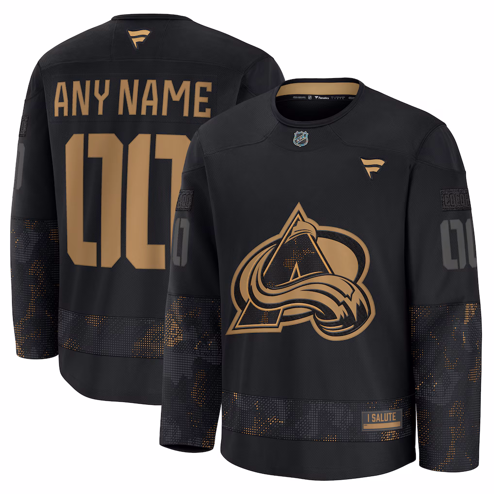 Men's Colorado Avalanche Fanatics Black 2024 Military Appreciation Custom Practice Jersey