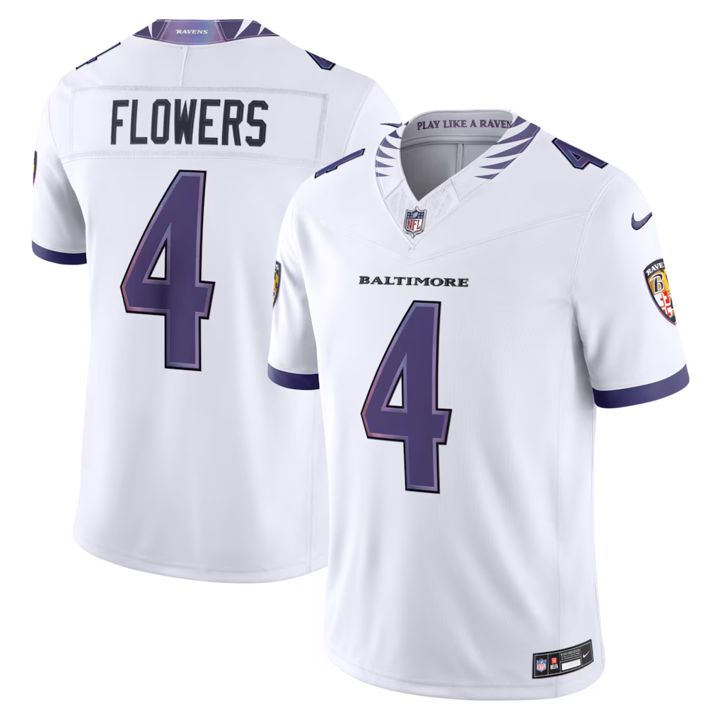Men's Baltimore Ravens Zay Flowers Nike White Vapor F.U.S.E. Stitched Limited Jersey
