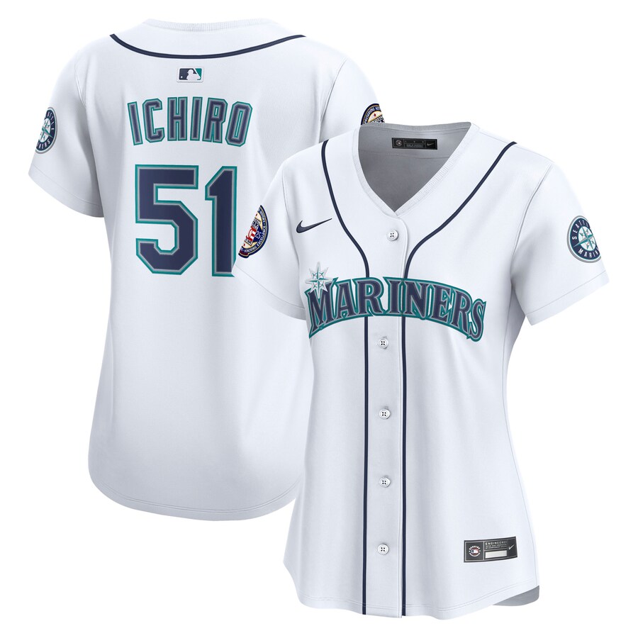 Women's Seattle Mariners Ichiro Suzuki Nike White Home Retired Hall of Fame Patch Limited Jersey