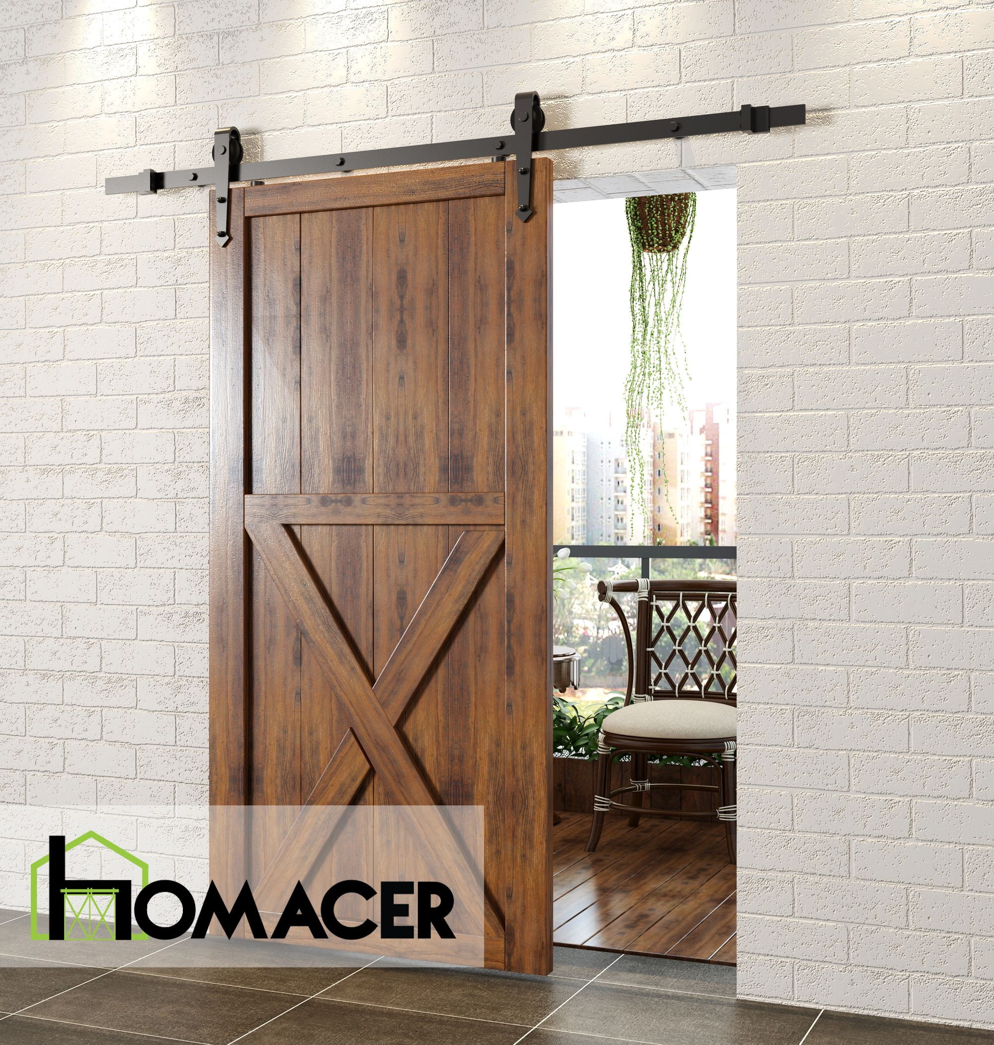 Homacer Black Rustic Sliding Barn Door Hardware Kit, for One/Single Door, 8ft Long Flat Track, Arrow Design Roller, Heavy Duty, for Interior & Exterior Use - Curated Treasures Market