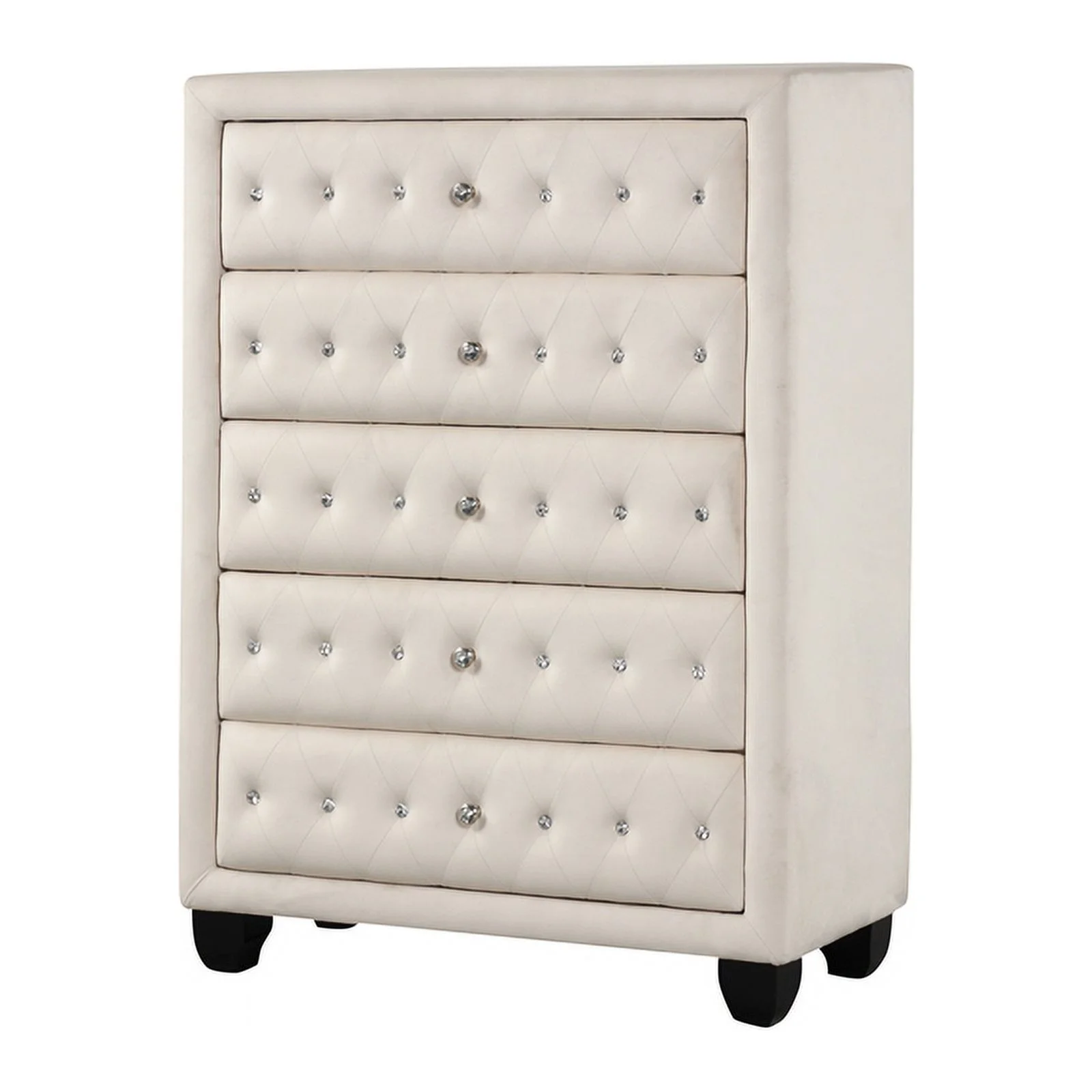 Sophia Crystal Tufted Modern style 5-Drawer Chest made with wood in Cream - Curated Treasures Market