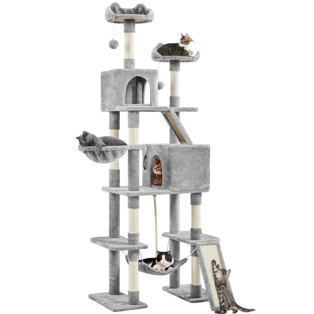 Yaheetech 82.5'' H Large Cat Tree Cat Tower with Condos, Light Gray - Curated Treasures Market