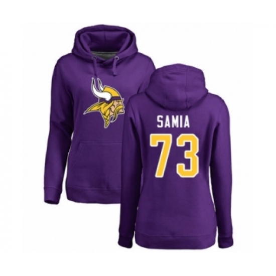 Football Women's Minnesota Vikings #73 Dru Samia Purple Name & Number Logo Pullover Hoodie