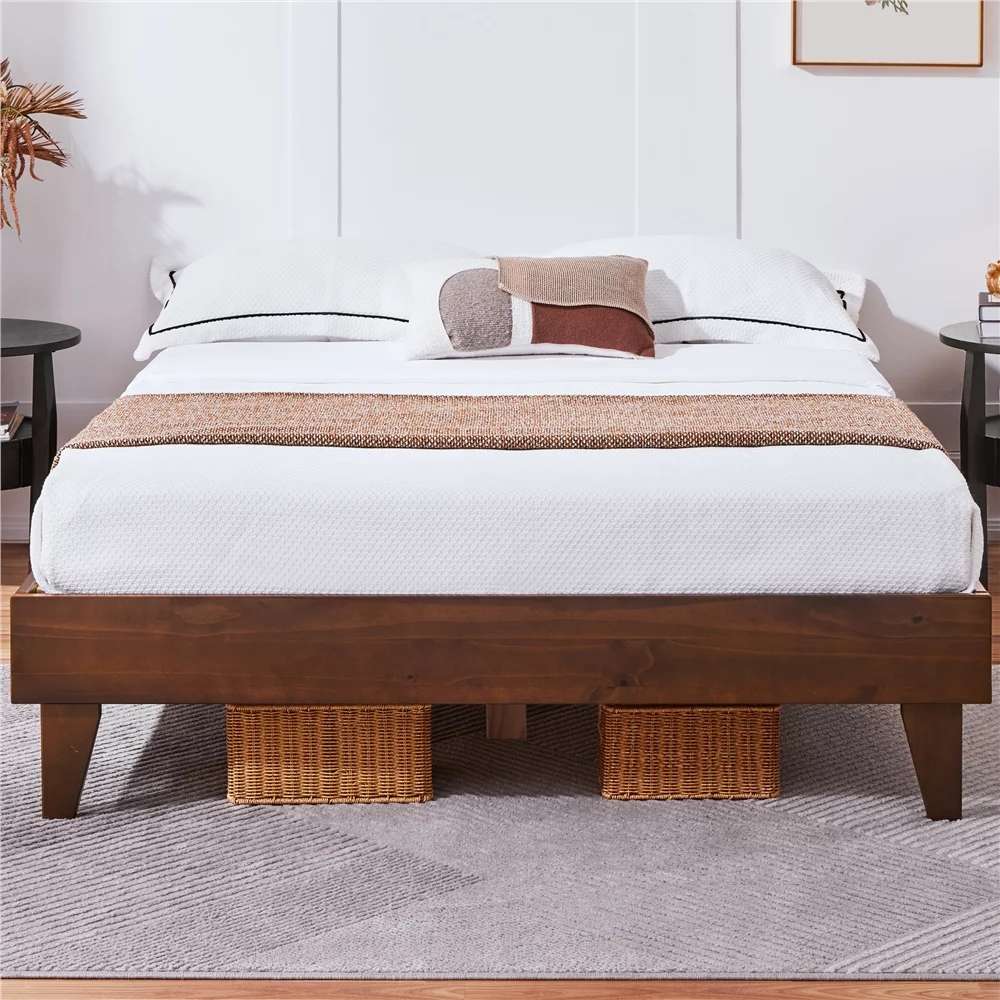 Yaheetech Platform Bed Frame with Wooden Slats,No Box Spring Needed,Full,Smoked Walnut - Curated Treasures Market