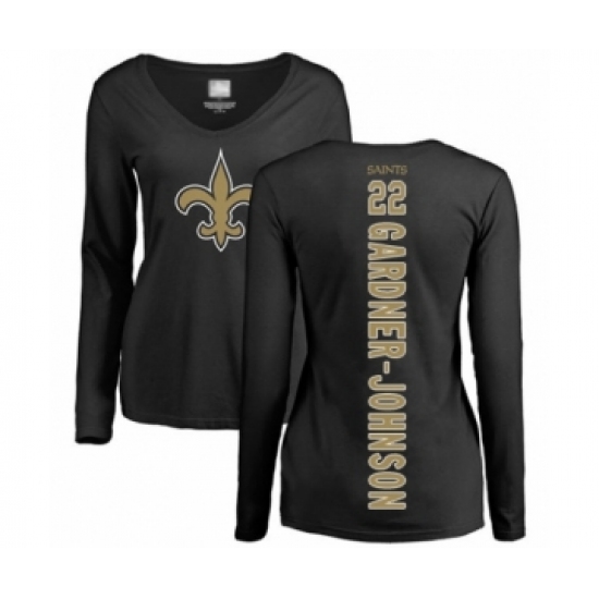 Football Women's New Orleans Saints #22 Chauncey Gardner-Johnson Black Backer Slim Fit Long Sleeve T-Shirt