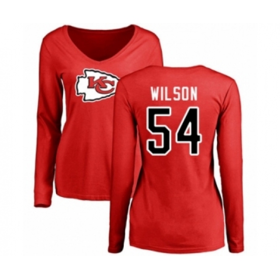 Football Women's Kansas City Chiefs #54 Damien Wilson Red Name & Number Logo Slim Fit Long Sleeve T-Shirt