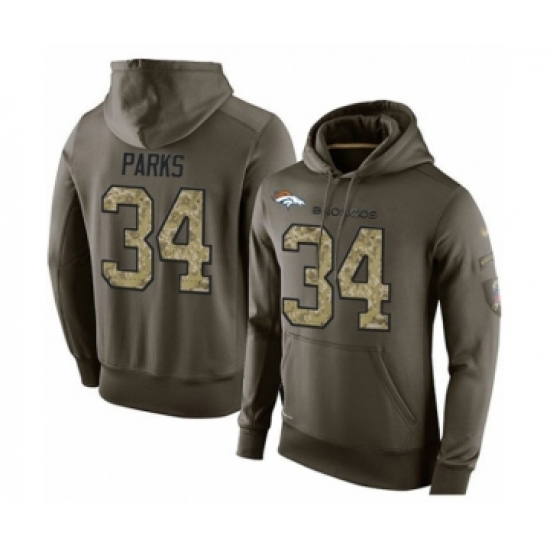 Football Men's Denver Broncos #34 Will Parks Green Salute To Service Pullover Hoodie