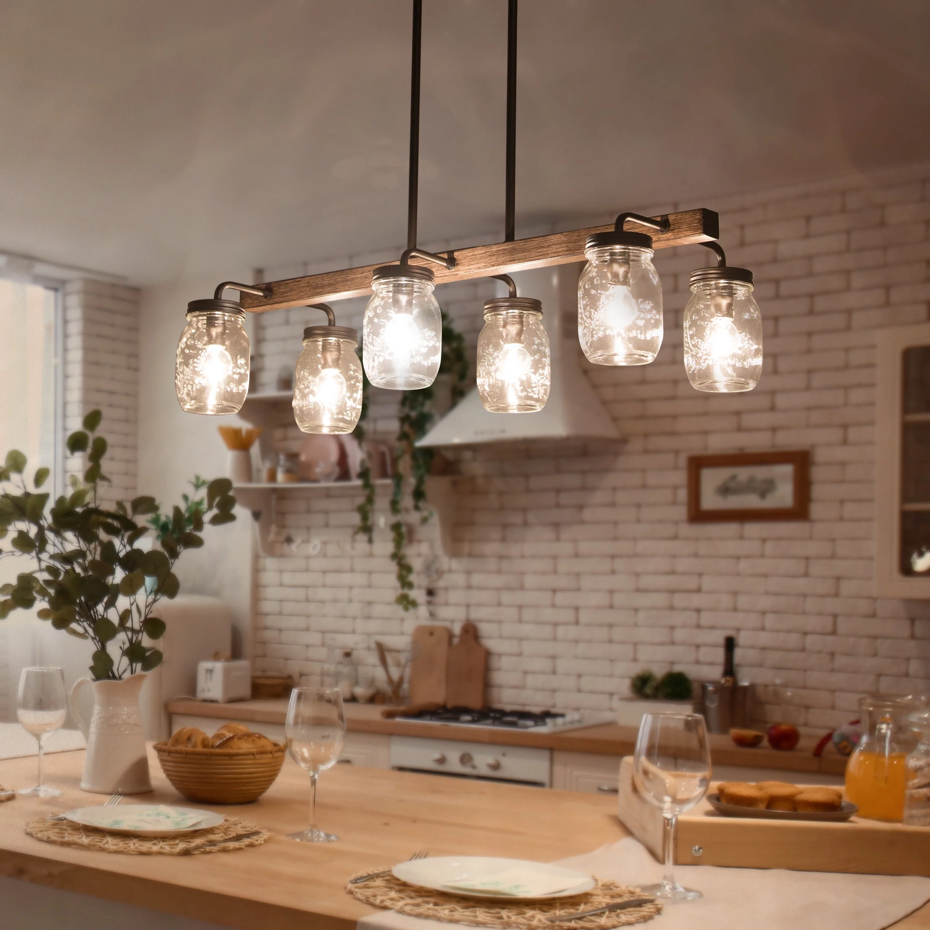 Modern Farmhouse 6-Light Chandelier Glass Bar Kitchen Island Lights - L27.5
