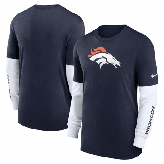 Men's Denver Broncos Heather Navy Slub Fashion Long Sleeve T Shirt