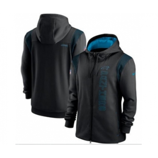 Men's Carolina Panthers 2021 Black Sideline Team Performance Full-Zip Hoodie