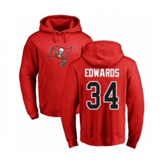 Football Tampa Bay Buccaneers #34 Mike Edwards Red Name & Number Logo Pullover Hoodie