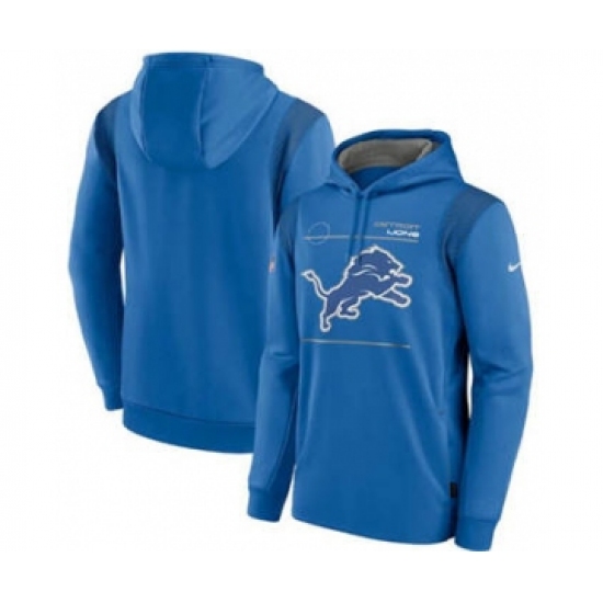 Men's Detroit Lions 2021 Blue Sideline Logo Performance Pullover Hoodie