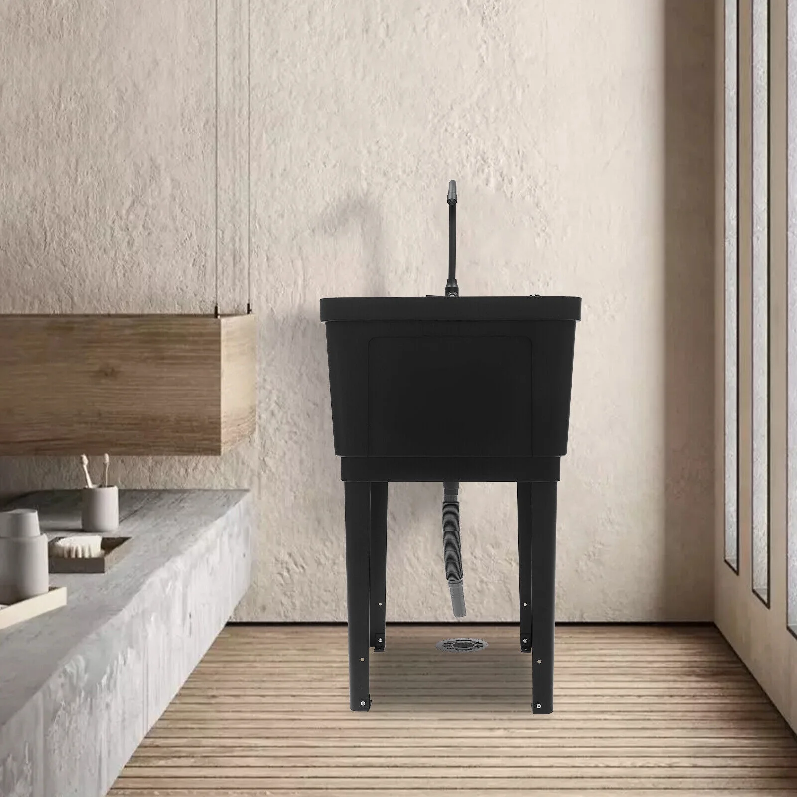 Black/White Laundry Utility Sink Tub Sink Freestanding Wash Station with Faucet White/Black - Curated Treasures Market