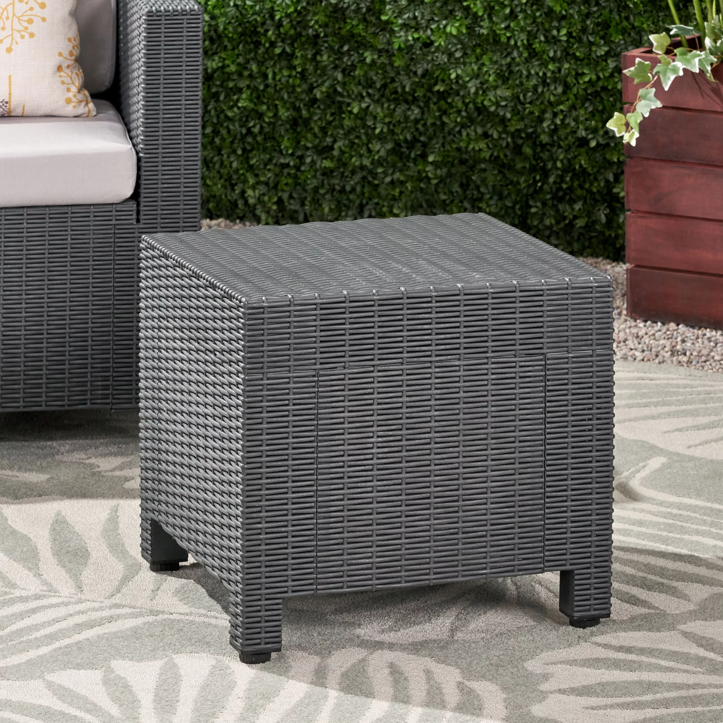 Noble House Waverly Outdoor Wicker Print Side Table in Dark Gray - Curated Treasures Market