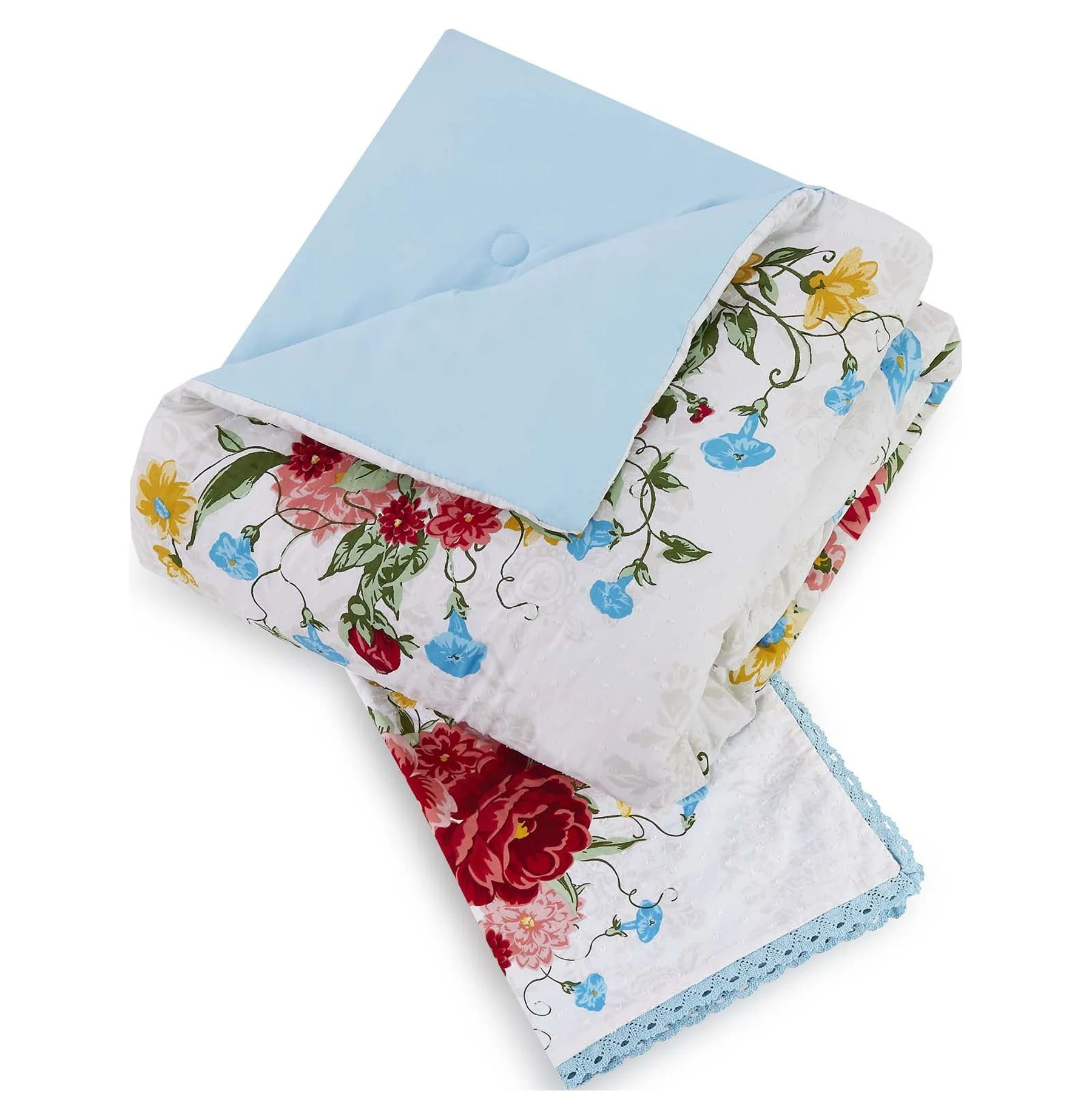 The Pioneer Woman Blue Cotton Sweet Rose 4-Piece Comforter Set, Full / Queen - Curated Treasures Market
