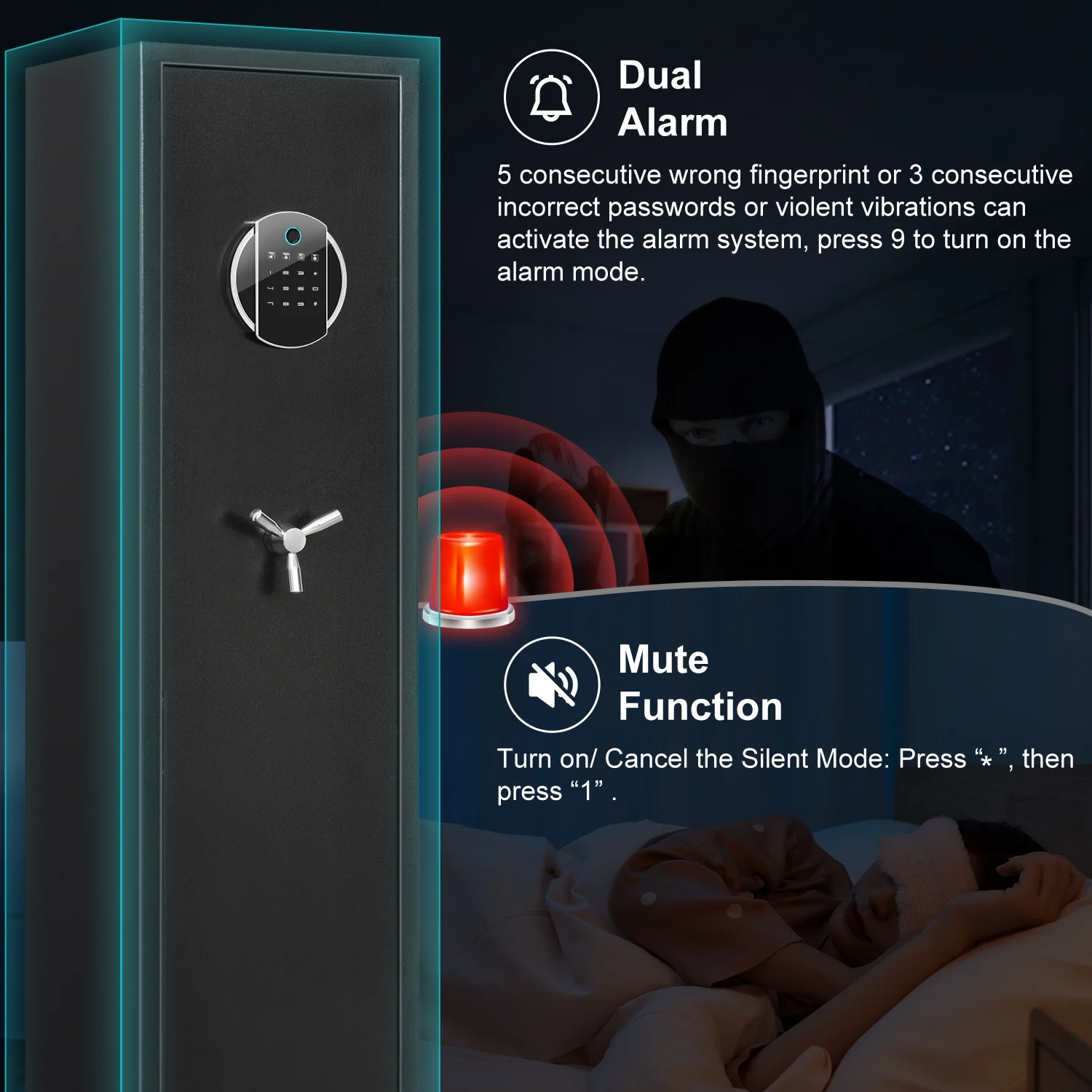 Kavey 3-5 Gun Safe, Biometric Fingerprint Long Gun Safe, Gun Storage Cabinet for Shotguns with Alarm System, Mute Funtion, Backlit Keypad & Inner Cabinet