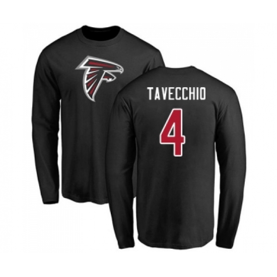 Football Atlanta Falcons #4 Giorgio Tavecchio Black Name & Number Logo Long Sleeve T-Shirt