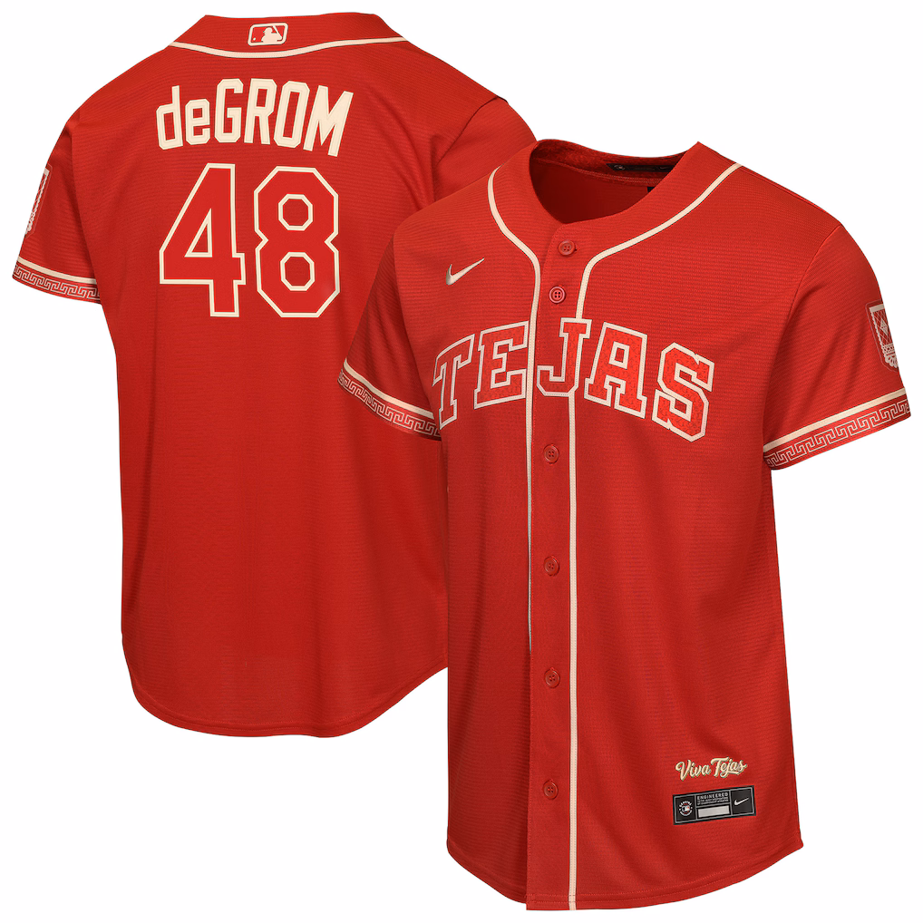 Youth Texas Rangers Jacob deGrom Nike Red 2026 City Connect Stadium Jersey
