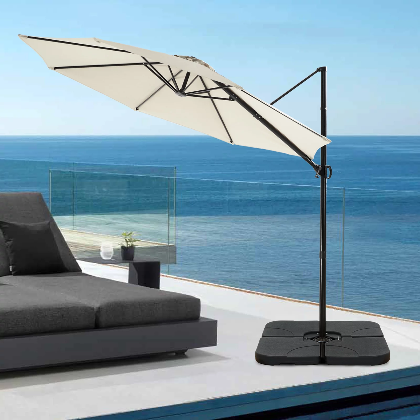 COBANA 4-Piece Cantilever Offset Patio Umbrella Base, Easy Filling Umbrella Stand Weights, Water/Sand Filled, Max 176lbs/72.4L - Curated Treasures Market