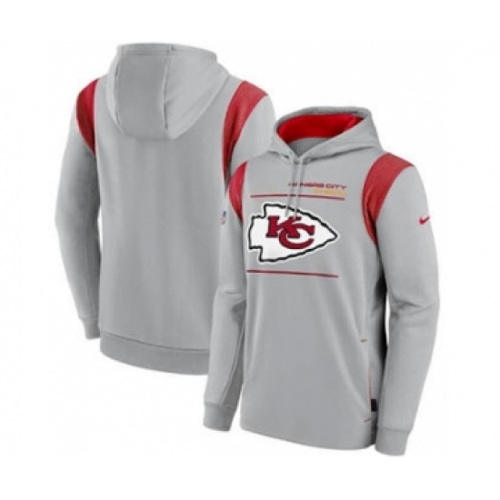 Men's Kansas City Chiefs 2021 Gray Sideline Logo Performance Pullover Hoodie
