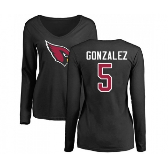 Football Women's Arizona Cardinals #5 Zane Gonzalez Black Name & Number Logo Long Sleeve T-Shirt