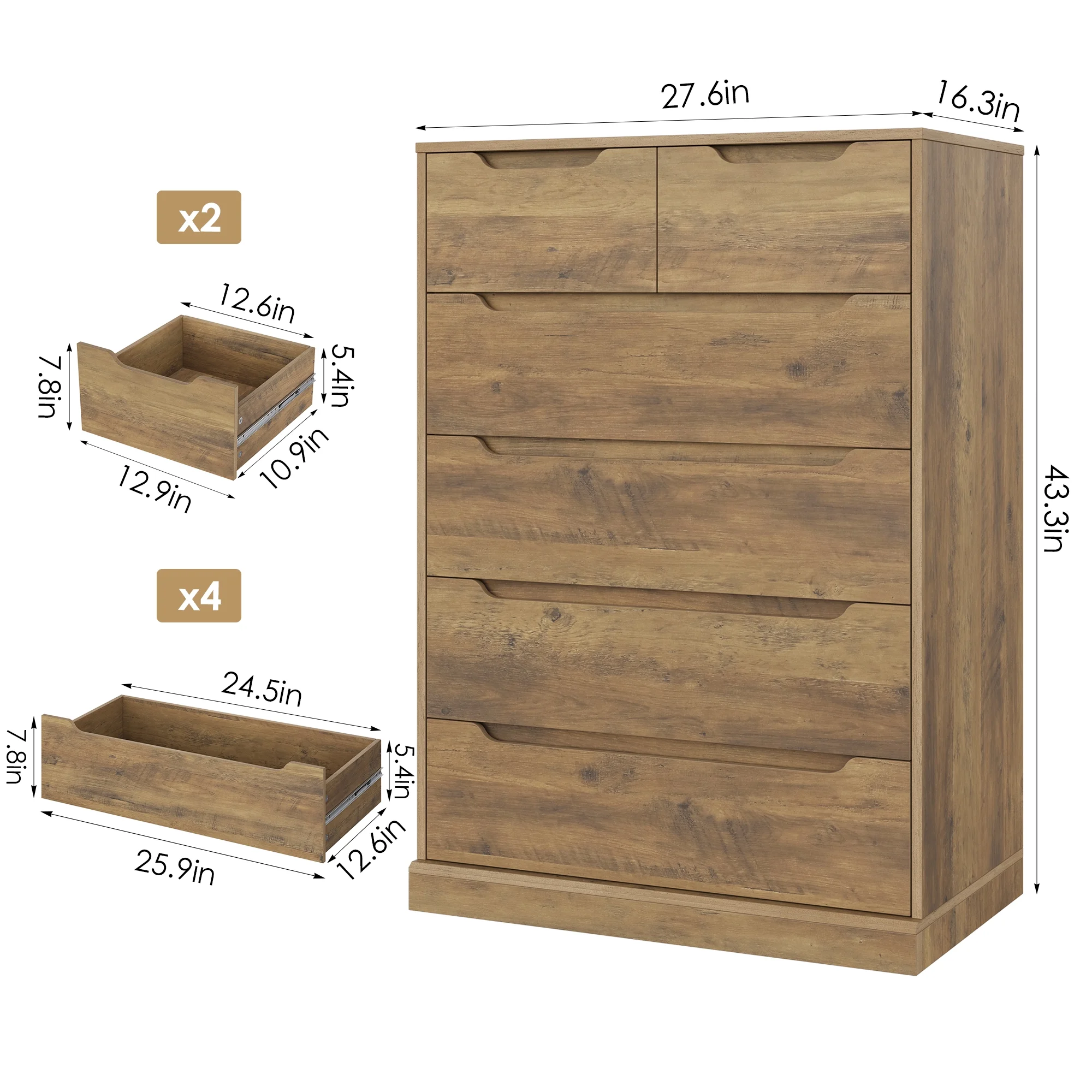 Homfa 6 Drawer White Dresser, Vertical Chest of Drawers Wood Storage Cabinet for Bedroom Living Room