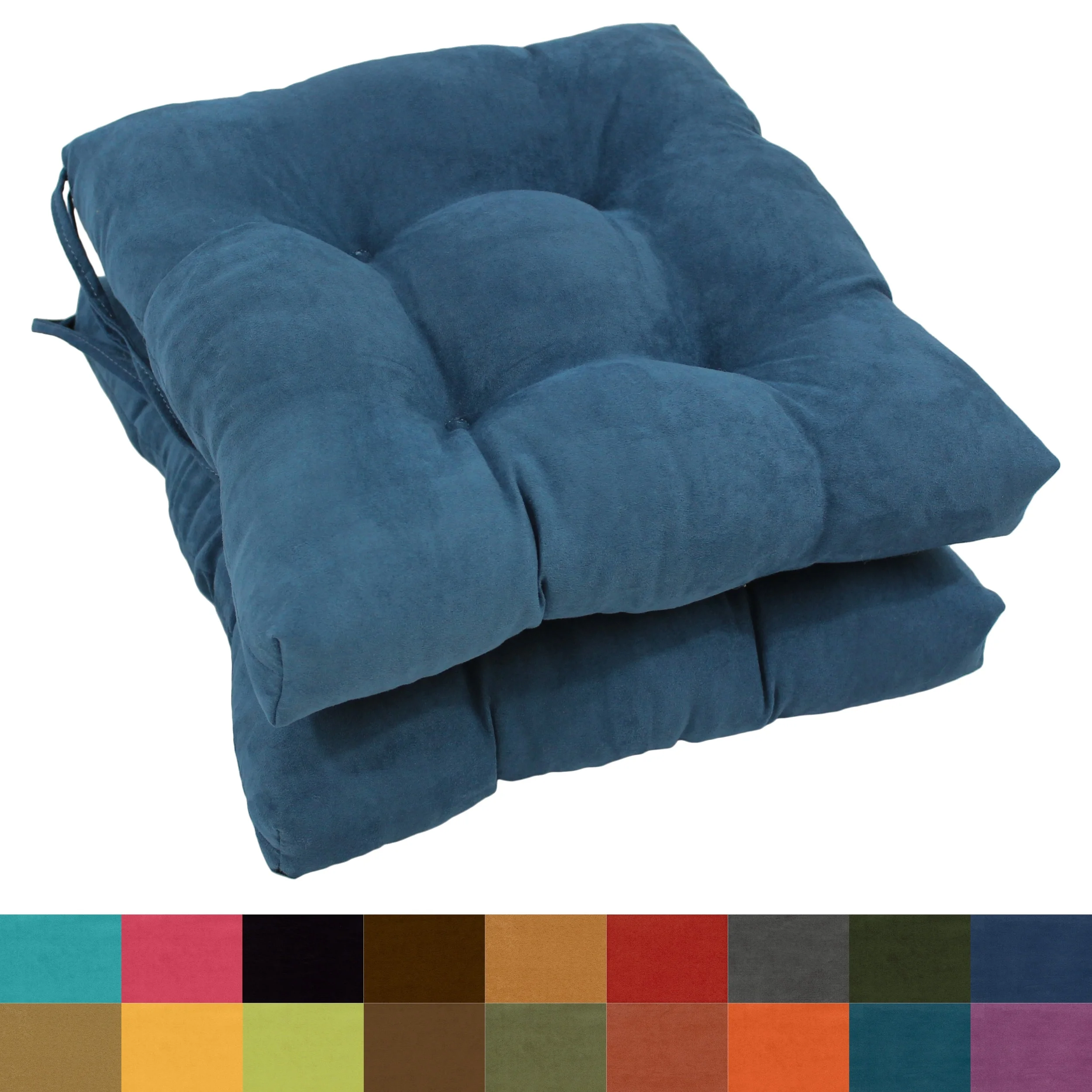 Blazing Needles  16 in. Solid Microsuede Square Tufted Chair Cushions, Tangerine Dream - Set of 2 - Curated Treasures Market