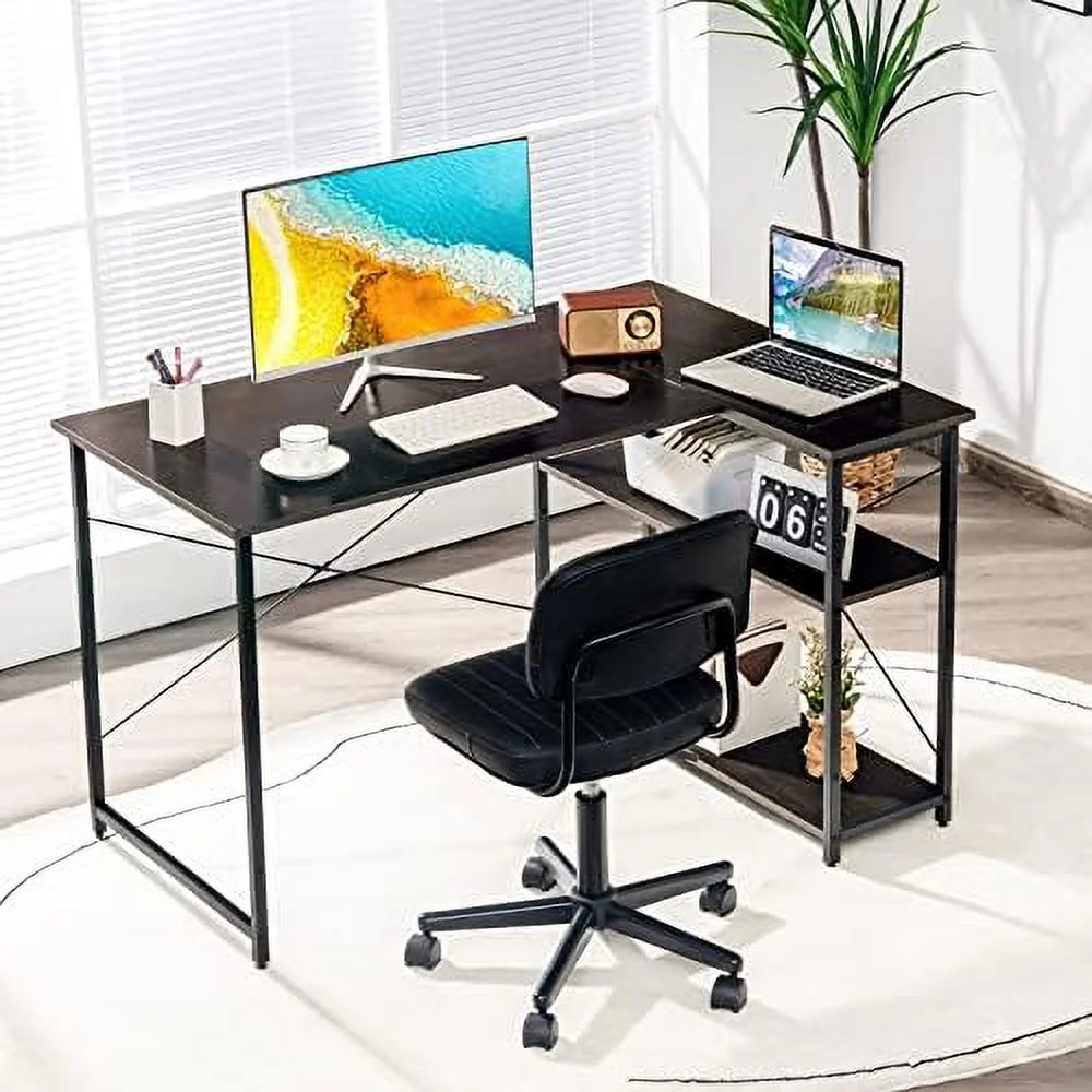 xrboomlife L-Shaped Computer Desk with Reversible Shelves  48 Inch Corner Computer Desk  Modern Writing Study Desk Home Office Workstation  Space Saving Design (48 Inch  Brown) - Curated Treasures Market