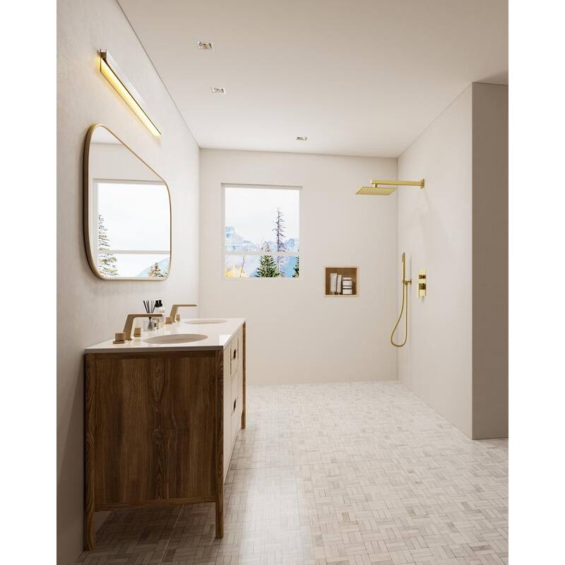 1-Spray 2.5 GPM Wall-Mounted Dual Shower Heads with Handheld Shower in Brushed Gold (Valve Included)