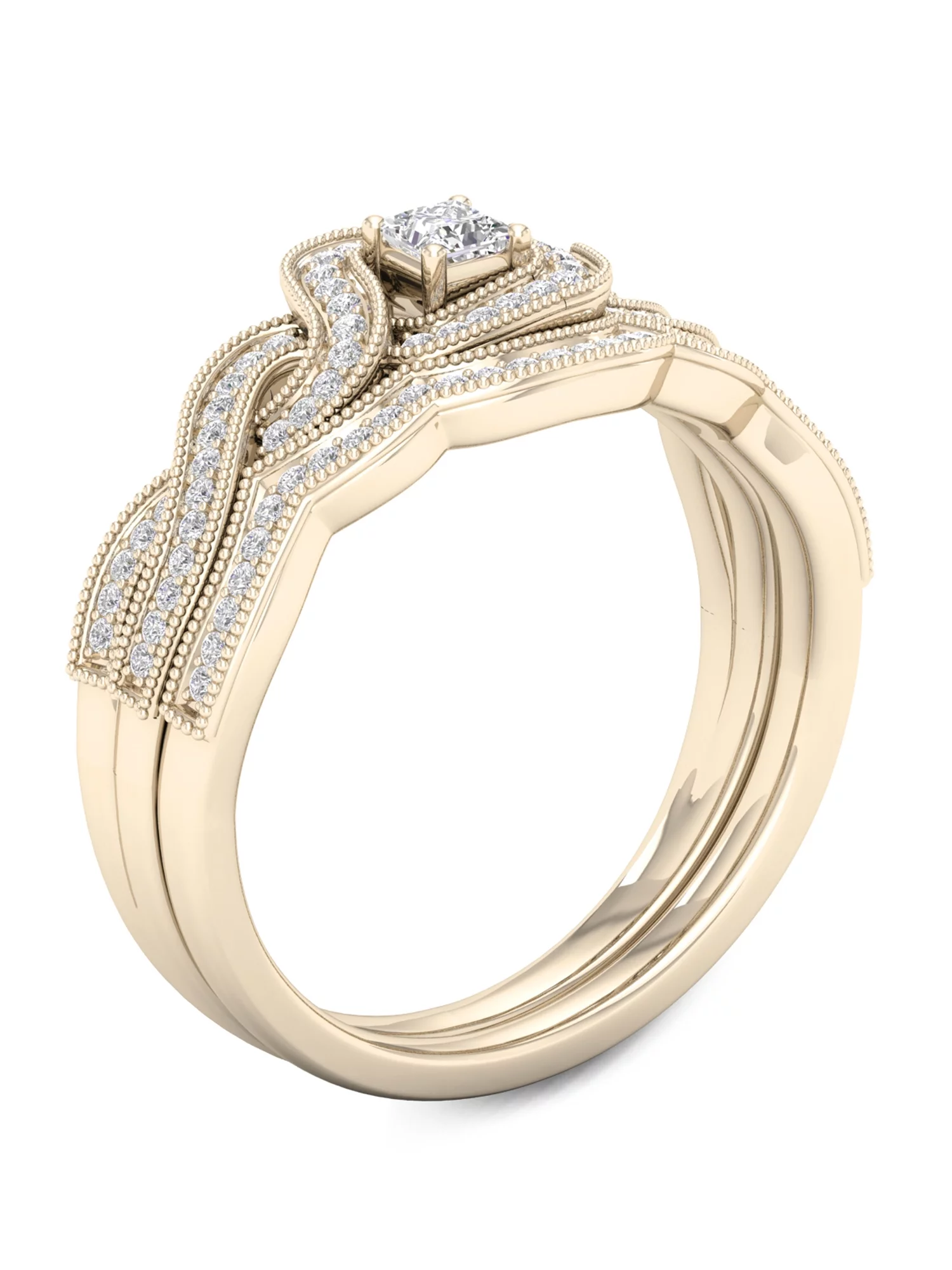Imperial 1/3Ct TDW Diamond 10k Yellow Gold Crossover Bridal Set (H-I, I2) - Curated Treasures Market
