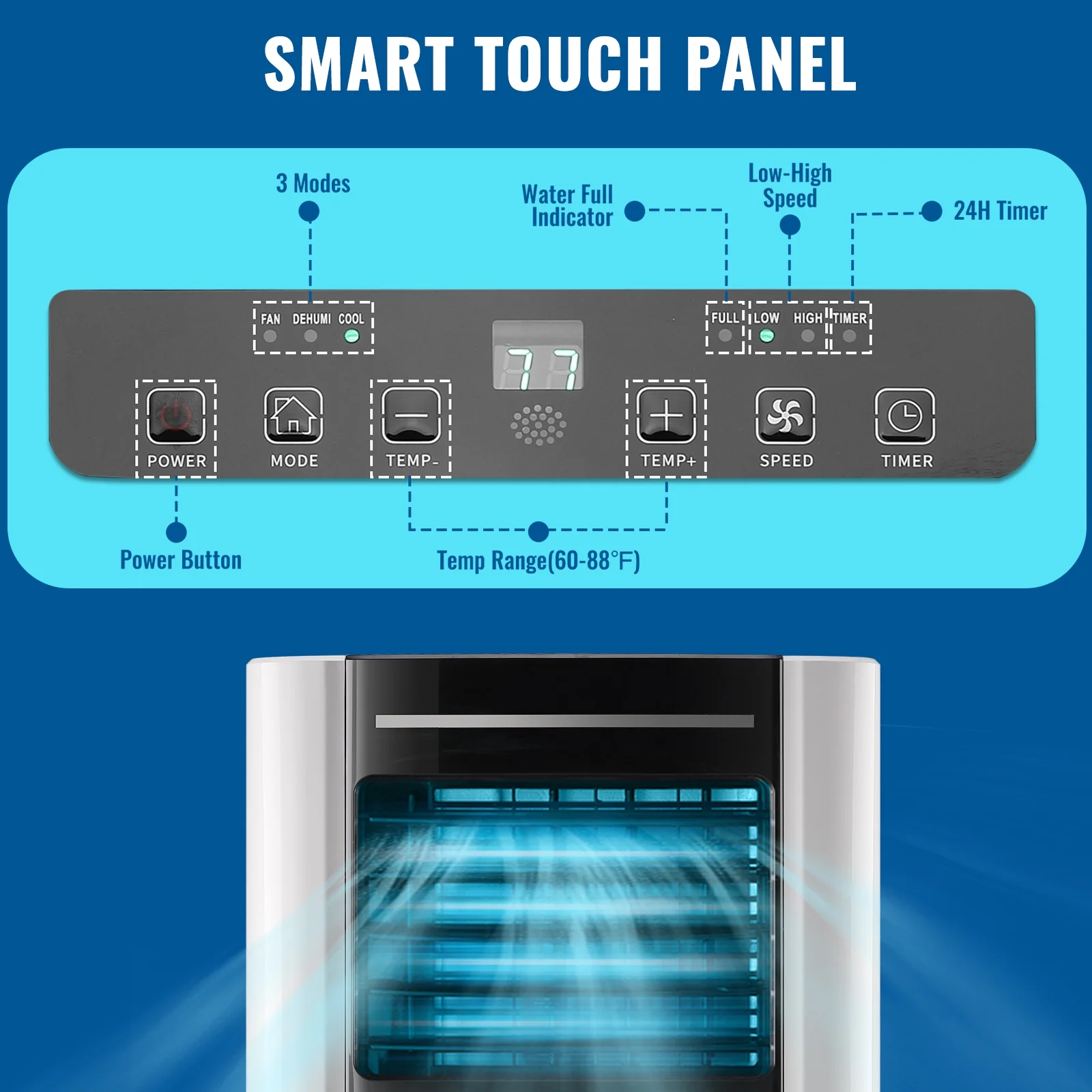 WANAI Compact Air Conditioner 8000 BTU, AC Unit Dehumidifier Fan 3-in-1 for Room Up to 250 Sq.ft