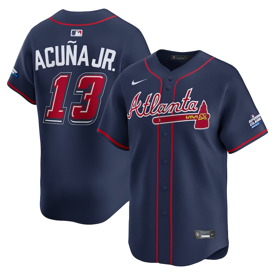 Men's Atlanta Braves Ronald Acuna Jr. Nike Navy 2025 MLB Speedway Classic Alternate Limited Player Jersey