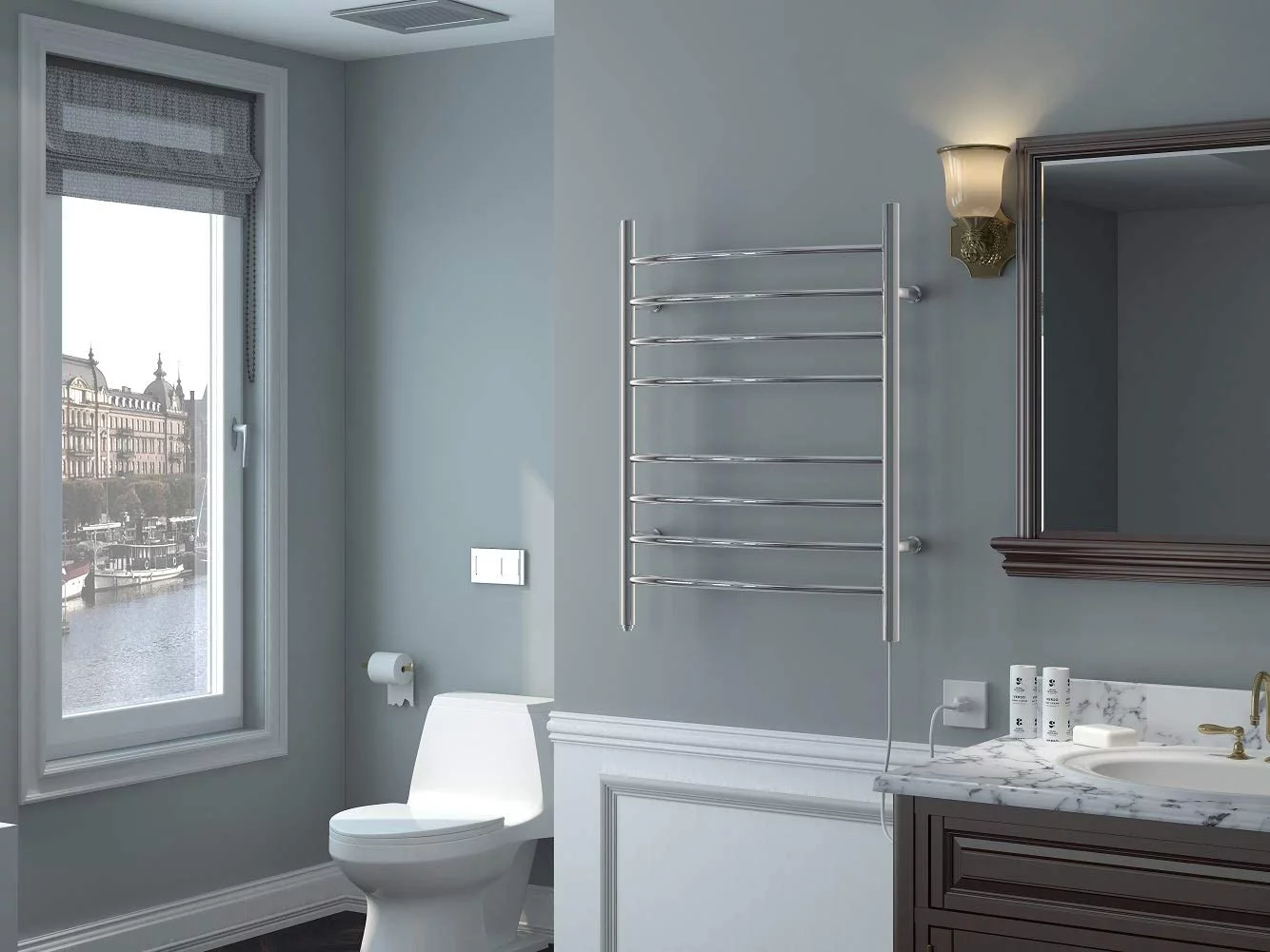 AUCHI Towel Warmer 8 Bar Plug-in Curved Bath Towel Heater Towel Warmer for Bathroom Plug-in Drying Rack Mirror Polish - Curated Treasures Market