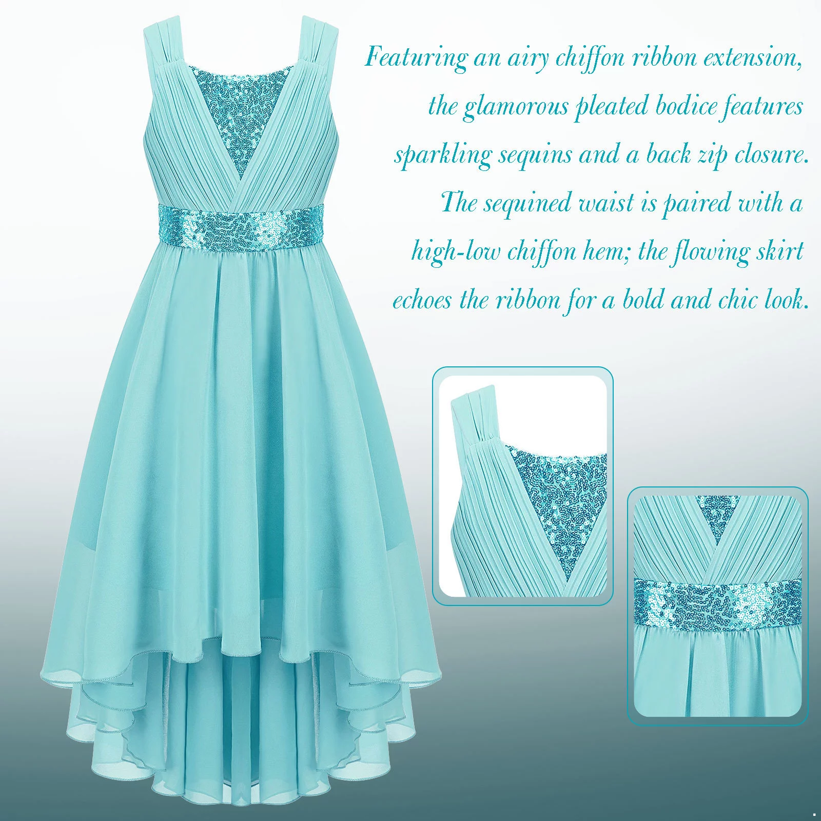 iiniim Kids Girl's Sequins Junior Bridesmaid Dress Ruched Hi Lo Flower Girl Dress Princess Pageant Party Ball Gown - Curated Treasures Market