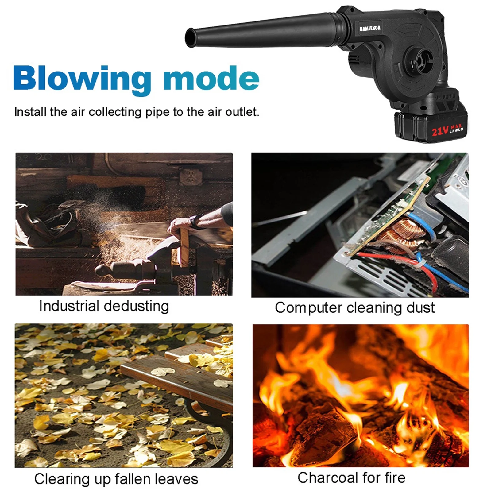 Camlekor Cordless Leaf Blower 21V Electric Mini Handheld Blower Lightweight Small Powerful Blower Battery Operated Air Leaf Blower