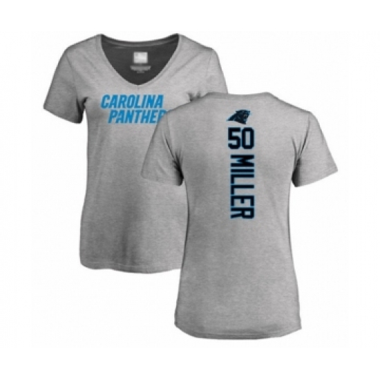Football Women's Carolina Panthers #50 Christian Miller Ash Backer V-Neck T-Shirt