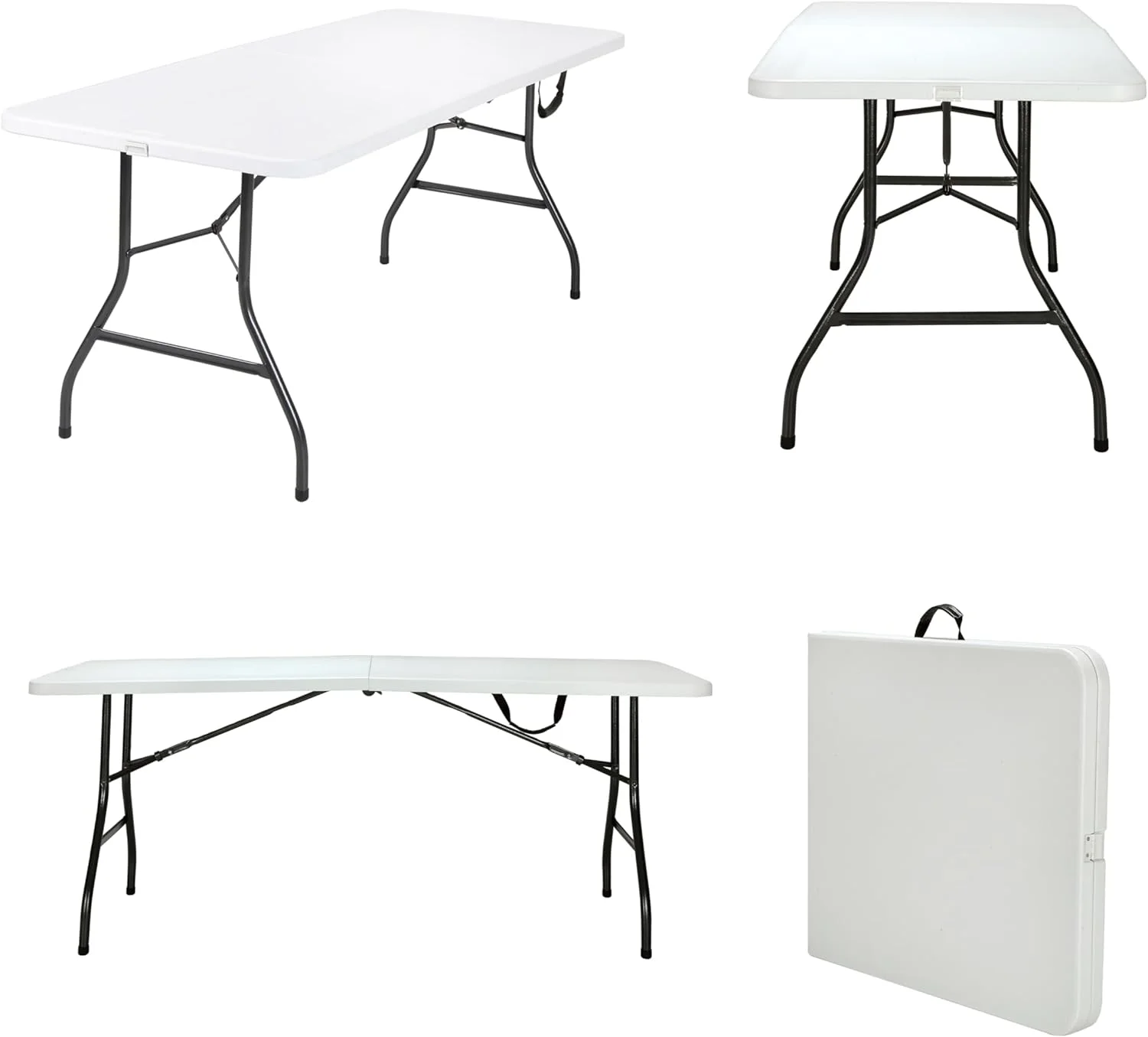 6 ft. Fold-in-Half Banquet Table w/Handle, White - Curated Treasures Market