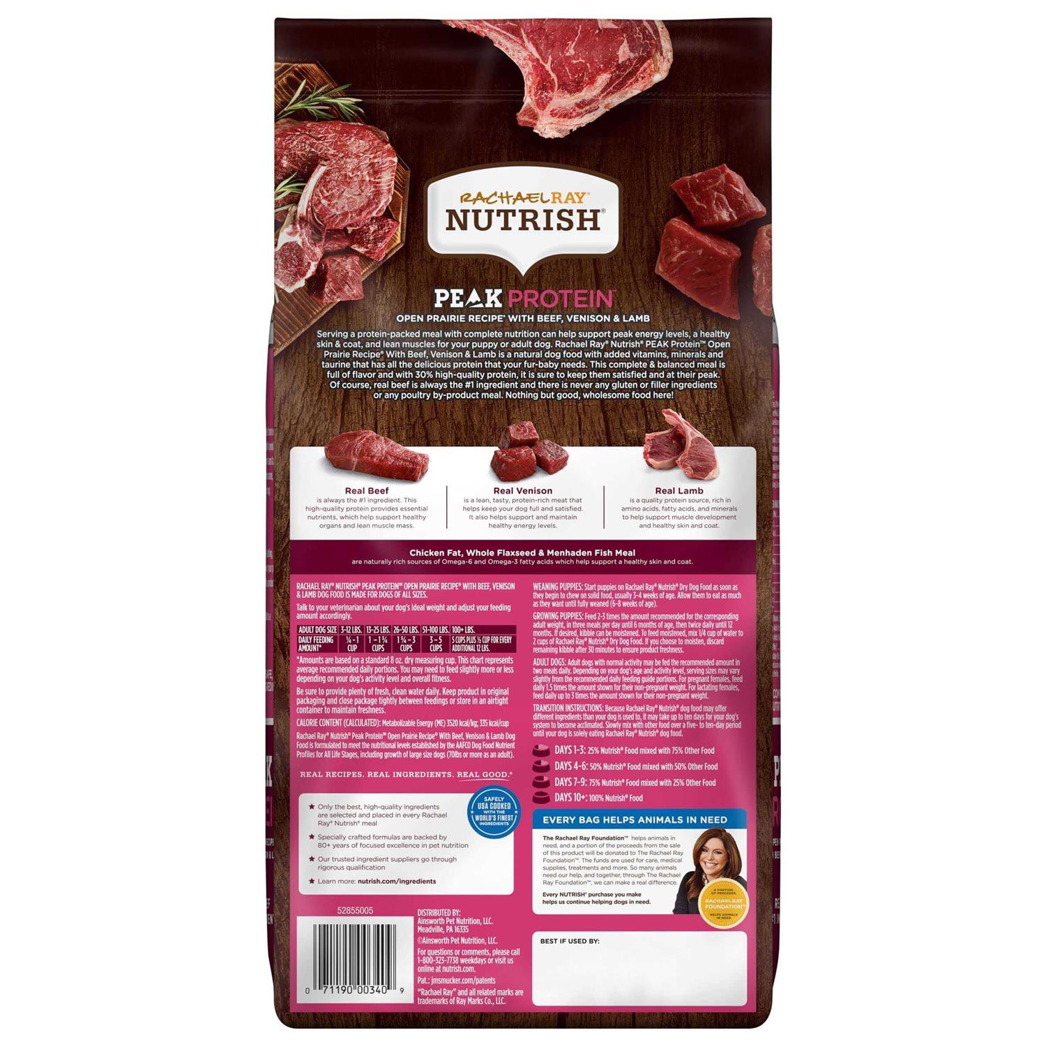 Rachael Ray Nutrish Peak Natural Dry Dog Food Open Prairie Recipe with Beef