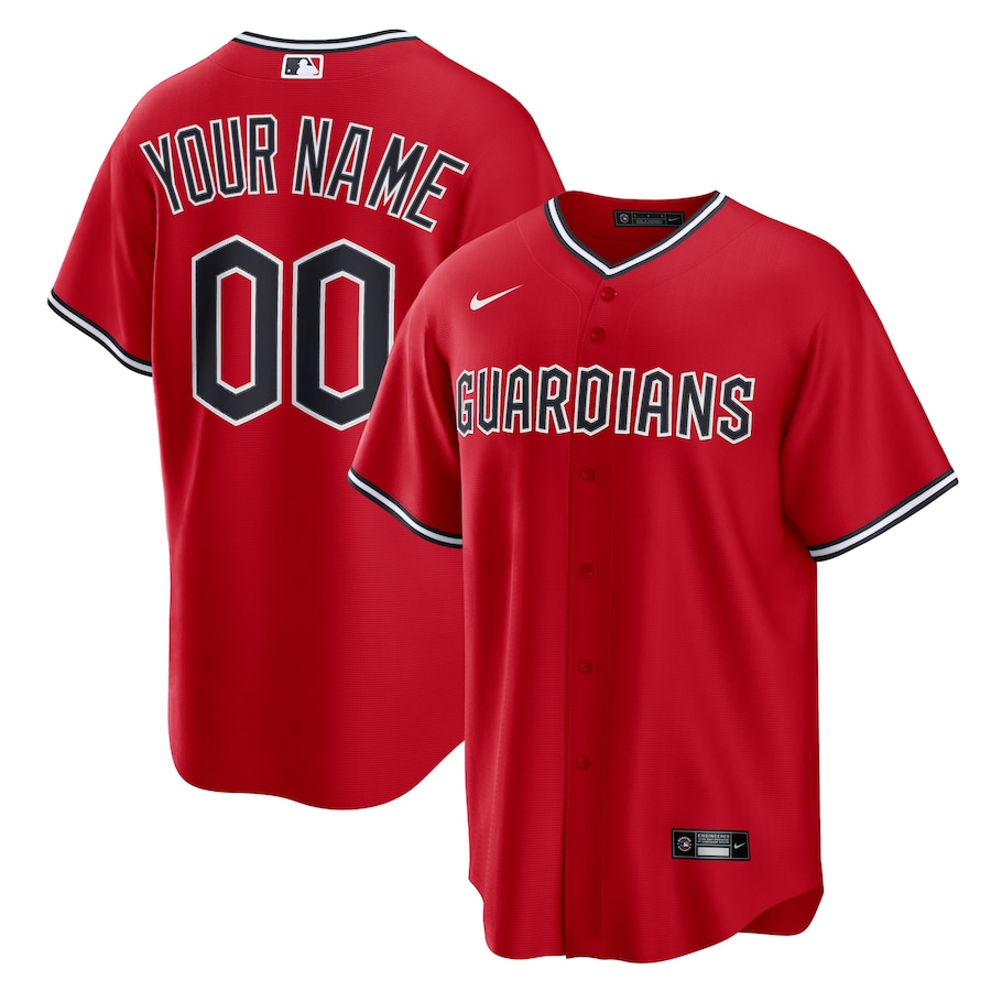 Men's Cleveland Guardians Nike Red Alternate Custom Replica 2.0 Jersey