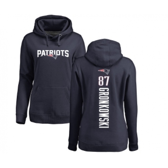 Football Women's New England Patriots #87 Rob Gronkowski Navy Blue Backer Pullover Hoodie