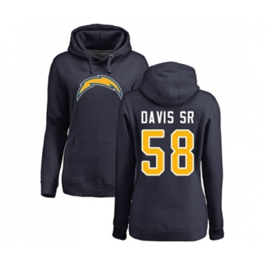 Football Women's Los Angeles Chargers #58 Thomas Davis Sr Navy Blue Name & Number Logo Pullover Hoodie