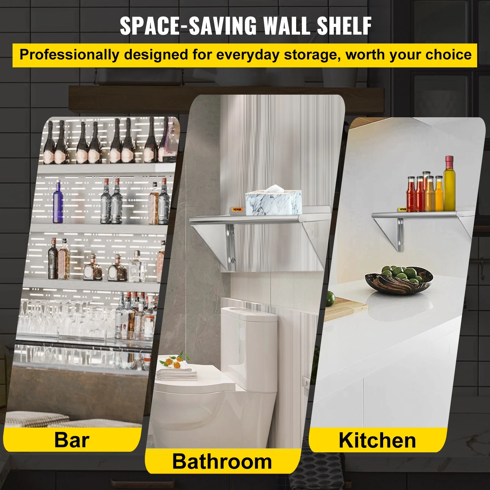 VEVOR Stainless Steel Wall Shelf, 18'' x 24'', 110 lbs Load Heavy Duty Commercial Wall Mount Shelving w/ Backsplash and 2 Brackets for Restaurant, Home, Kitchen, Hotel, Laundry Room, Bar - Curated Treasures Market
