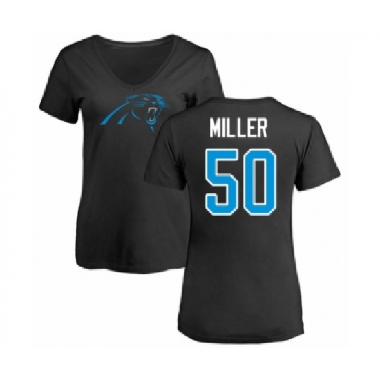 Football Women's Carolina Panthers #50 Christian Miller Black Name & Number Logo Slim Fit T-Shirt