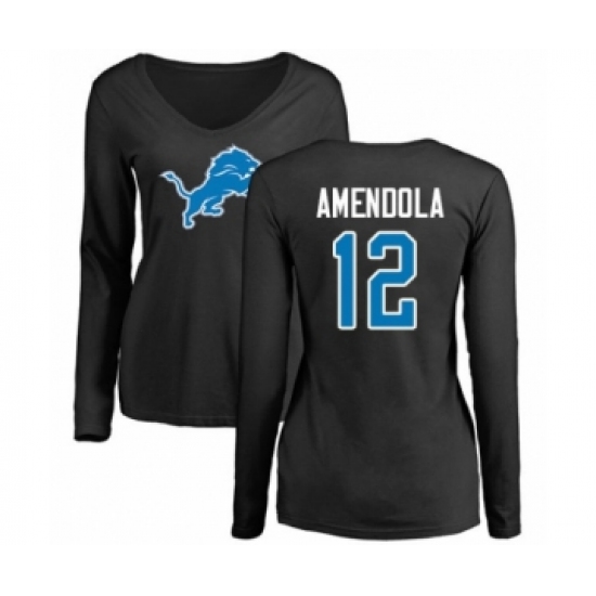 Football Women's Detroit Lions #12 Danny Amendola Black Name & Number Logo Long Sleeve T-Shirt