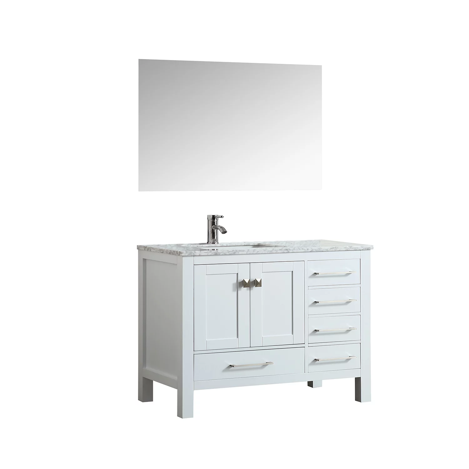 Eviva London 42 in. Transitional White Bathroom Vanity with White Carrara Marble Countertop - Curated Treasures Market