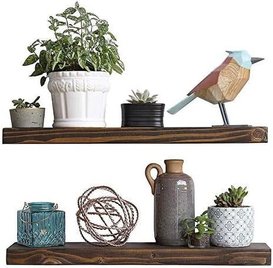 JYHOME Floating Shelves Wood Floating Shelves Set -  England  Rustic Pine Kitchen Office Bedroom Wall Mounted Smooth Finish Organizers 2 Pack (2 X 5.5 X 36\u201D) (36 inches  Early Americ - Curated Treasures Market