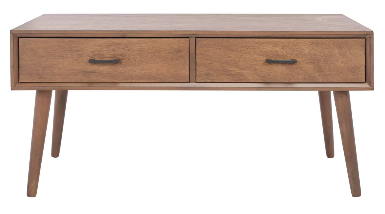 SAFAVIEH Mozart Mid-Century 2 Drawer Coffee Table, Brown - Curated Treasures Market