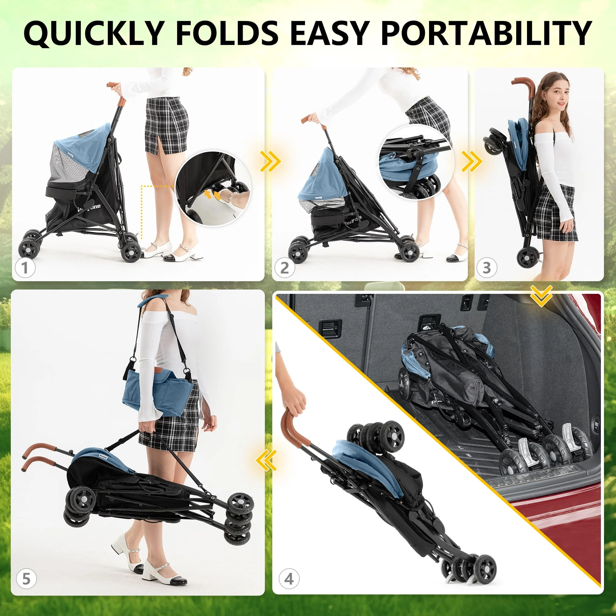 3 in 1 Folding Pet Dog Stroller, Dog Cat Stroller with Storage Basket and Cup Holder Portable Travel Carriage 4 Wheels for Small Medium Cats, Dogs and Puppy (Blue) - Curated Treasures Market