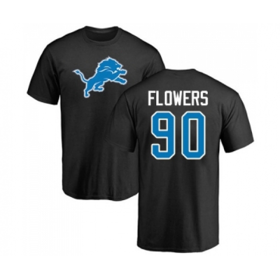 Football Detroit Lions #90 Trey Flowers Black Name & Number Logo T-Shirt